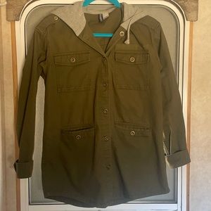 DIVIDED H&M Military style jacket. US size 4. Green with grey hood